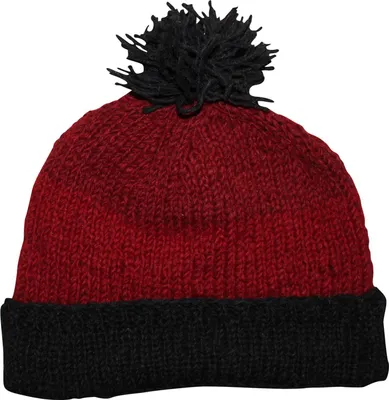 Produktbild von Wollmütze mit Bommel - rot - schwarz - warme Strickmütze - Bommelmütze
