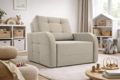 Produktbild von MOEBLO Schlafsessel PORTO 80 – Sofa Sessel Jugendsofa Schlafsofa 1-Sitzer Gästebett mit Schlaffunktion und Bettkasten Kindersofa (BxHxT): 101x90x100 cm - Beige (BRAGI 28)