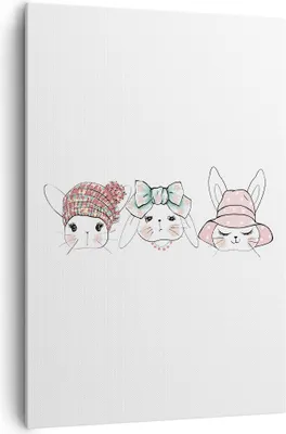 Produktbild von Bild auf Leinwand - Leinwandbild - Einteilig - Bunnys Hüte Illustration Kinder - 70x100cm - Wand Bild - Wandbilder - Leinwanddruck - Wanddekoration - Leinwand bilder - Wandbild - PA70x100-2852
