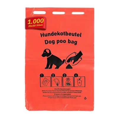 Produktbild von Hypafol Hundekotbeutel Rot | 1.000 Beutel | HDPE | 20 x 50 Abreißbeutel | Blickdicht | Für Spender geeignet