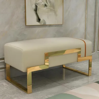 Produktbild von Hocker Polsterhocker Fuß Möbel Wohnen Sitzbänke Sitz Leder Beige Design Leder