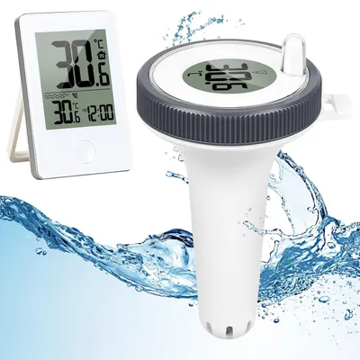 Produktbild von Poolthermometer, Schwimmendes Pool Thermometer, schwimmende, Funk-Empfänger, LCD, IP67 wasserdicht, mit Indoor-Temperatur Luftfeuchtigkeit Monitor