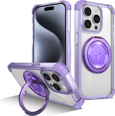 Obrázek produktu pro Pouzdro pro iPhone 14 Pro magnetický držák prstenu, stojánek, kompatibilní s MagSafe, vojenská ochrana, průhledné pouzdro Fialová