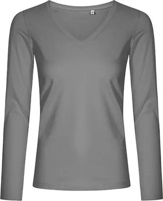 Immagine prodotto di X.O by Promodoro 1560 | Maglietta donna collo a V manica lunga, cotone pettinato - Colore: Grigio acciaio (tinta unita) - Taglia: XS