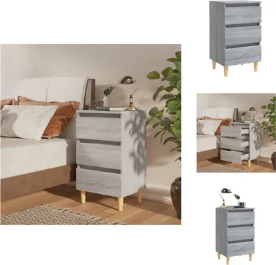 Immagine prodotto di vidaXL Comodino con gambe in legno massiccio Grey Sonoma 40x35x69 cm - Comodini