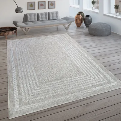 Immagine prodotto di Tappeto per interni ed esterni, tessuto piatto con motivo scandinavo e effetto sisal color crema Dimensioni 80x150 cm