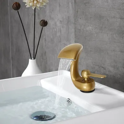 Produktbild von Wasserfall Wasserhahn Edelstahl Einhebel kalt und heiß Badarmatur kreatives Design (gold)