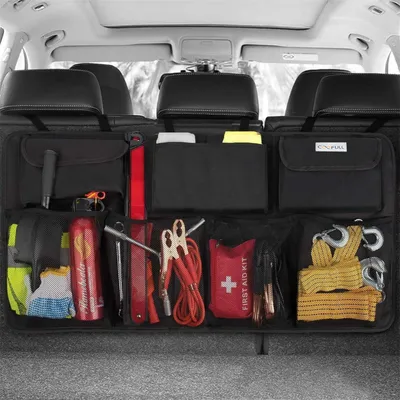 Produktbild von Kofferraum Organizer Auto XL 110*48 cm Schwarz mit Netztaschen
