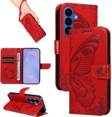Produktbild von Mobigear Butterfly  Samsung Galaxy S26 Plus Hülle Klapphülle Geldbörse - Rot