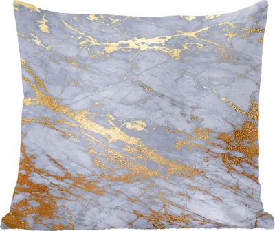Produktbild von MuchoWow® Zierkissen Sofakissen Wohnzimmer Dekokissen 40x40 cm Marmor - Blau - Gold - Foto Kissen - Schlafzimmer Dekoration