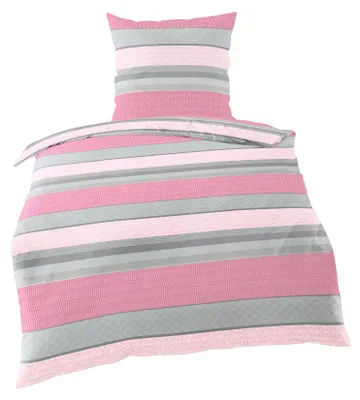 Produktbild von Bierbaum Microfaser Velours - Fleece Winter Bettwäsche 2 tlg. 135x200cm Pink Rosa Grau Ornamente