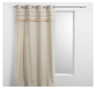 Image de Rideau à oeillets en coton avec effet tissé et franges Atlas - Beige - 140 x 240 cm