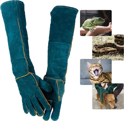 Produktbild von Schutzhandschuhe für Haustiere - Anti-biss - Widerstandsfähig - Isoliert - Antikrallen - Verdichtet - Antislip - Weiches Leder - Handschuhe für Haustiere - 60cm - Schwer ausgestatteter Handschuh - Arbeits-Handschoen - Fünffinger Handschuhe