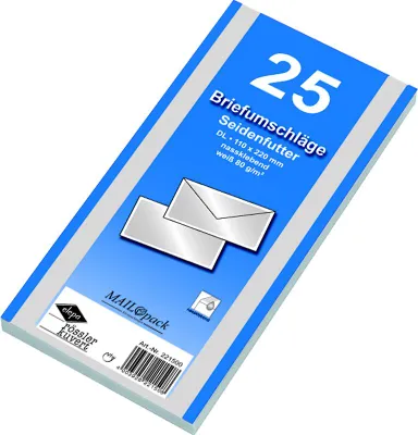 Produktbild von 500 (20x25Stk) Briefumschläge Din lang mit Seidenfutter