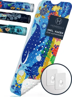 Produktbild von Homerella® Badewannenmatte rutschfest Kinder 100x40cm - 100% BPA frei mit 2 Aufhängehaken  - Antirutschmatte Badewanne Baby hautsensitiv, waschbar