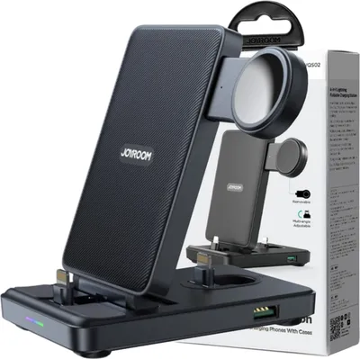 Produktbild von Joyroom 4W1 Ladestation für Telefon/Uhr/Headphones faltbar Schwarz