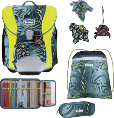 Produktbild von Scout Schulranzen Basic Micro Set 4-teilig Action grüngrau