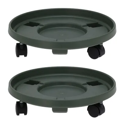 Produktbild von 2er Set Kunststoff Pflanzenroller Rund Ø 33 cm Dunkelgrün mit 3 Rollen Tragkraft 50 kg Blumenroller Blumentopf Rollbrett