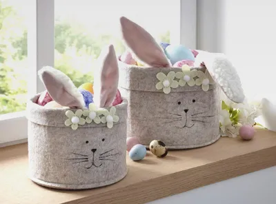 Produktbild von 2x Osternest "Häschen" aus Filz, beige, Eierkorb, Osterkorb, Filzkorb
