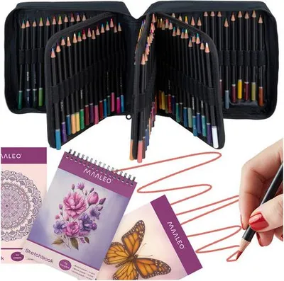 Produktbild von 120-teiliges Buntstift-Set mit Skizzenbuch und Etui
