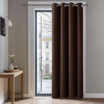 Image de Rideaux occultants opaques avec œillets, pour salon, dimensions 214x132 cm, couleur marron foncé, 1 pièce