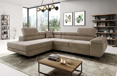 Produktbild von Avatar Kord Ecksofa in L-Form 277 x 73 x 203 cm mit Schlaffunktion und Bettzeugbehälter - Schlafsofa mit Bettkasten - Eckcouch mit Stauraum - Links - Farbe: Kord Beige