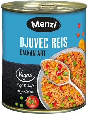 Obrázek produktu pro Menzi Djuvec Balkánská rýže se zeleninou připravená k jídlu pro vegany 800g