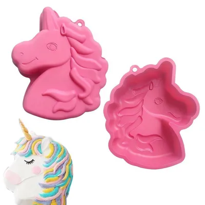 Productafbeelding van Siliconen bakvorm met 3D-unicornmotief, roze, voor taarten, ijs en desserts