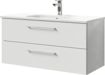 Produktbild von Pelipal Badmöbel-Set Sunline 121 BxHxT 101 x 50 x 46 cm Frontfarbe weiß hochglanz mit Mineralguss-Waschtisch und Waschti