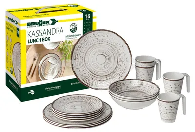 Produktbild von Brunner Lunch Box Kassandra 16-tlg. Melamin Geschirr Set Camping Teller Becher