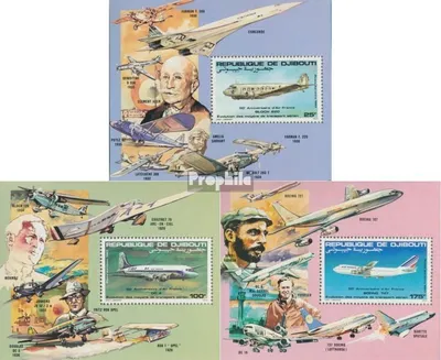 Produktbild von Briefmarken Dschibuti 1983 Mi Block76A-Block78A (kompl.Ausg.) postfrisch 50 Jahre Fluggesellschaft