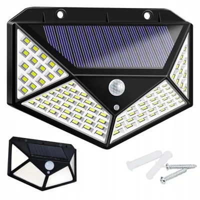 Produktbild von Solarleuchte 100 LED 2 Stück Schwarz Bewegungsmelder Außen Solarlampe Fluter Sensor Strahler IP65 600 lm 1800 mAh Akku