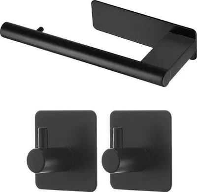 Image de Porte-rouleau de papier toilette adhésif, noir mat, acier inoxydable 304, salle de bains
