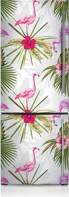 Produktbild von Kühlschrankfolie Aufkleber Kühlschrankmagnete Dekoration Kühlschrankfolie 60x190 cm - Flamingos und Blumen