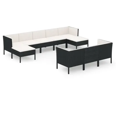 Image de vidaXL Ensemble salon de jardin 10 pièces avec coussins Poly rotin noir