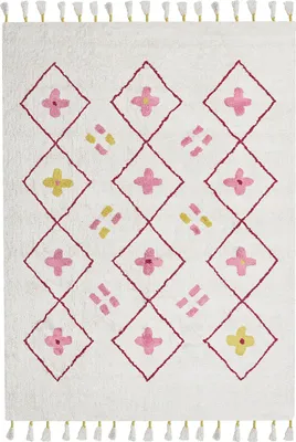 Produktbild von BELIANI Teppich Beige Baumwolle Rechteckig 160 x 230 cm Geometrisches Muster Fransen Handgetuftet Boho Kurzhaar Fußbodenheizung Geeignet Wohnzimmer