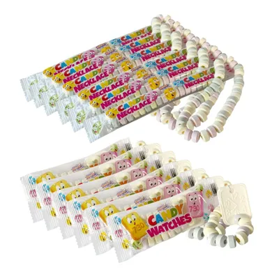 Produktbild von Retro Candy Schmuck Set (12-teilig) – 6 Kult-Uhren + 6 Süße Perlenketten | Original 90er Nostalgie für Eltern & Kinder | Candy Watches & Necklaces