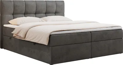 Produktbild von Boxspringbett 180x200 mit Bettkasten, Bett mit Multipocket - Matratze H4 Topper, Polsterbett 180x200 mit Bettkasten Kopfteil, Boxspringbett mit Matratze H4 - RICO - 180x200 - Dunkelgrau - Velvet - H4