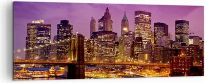 Produktbild von Bild auf Leinwand - Leinwandbild - New york nacht brooklyn brücke - 140x50cm - Wand Bild - Wanddeko - Leinwanddruck - Bilder - Kunstdruck - Wanddekoration - Leinwand bilder - Wandkunst - AB140x50-2660