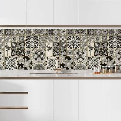 Image de Crédence adhésive sticker pour cuisine - Lumaléa - Effet carreaux de ciment - Adhésif + Protection BRILLANTE - 60x60 cm