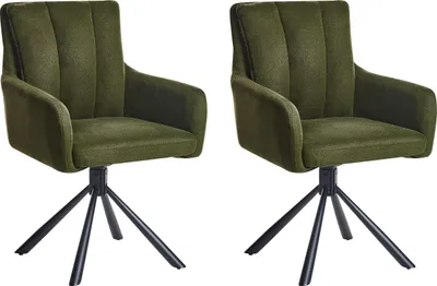 Produktbild von BELIANI Esszimmerstuhl 2er Set Dunkelgrün aus Stoff Gepolstert Drehbar mit Armlehnen Schwarze Metallbeine Retro Design Moderner Stil Polsterstühle