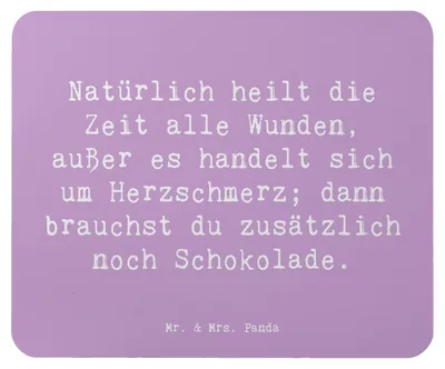 Produktbild von Mr. & Mrs. Panda Mouse Pad Spruch Herzschmerz Schokolade - Lavendeltraum - Geschenk, Gefühl, Liebe, laptop mauspad, computermatte, Mousepad, Zitat, Liebeskummer, Lächeln