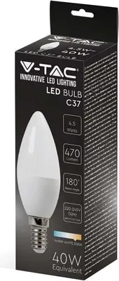 Immagine prodotto di V-Tac VT-1855 Lampadina LED 4,5W E14 candela bianco caldo 3000K - SKU 2142151