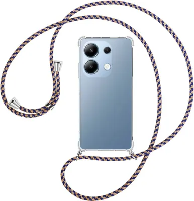 Produktbild von Handykette Backcover-Schutzhülle mit Band (Metall silberfarben) für Xiaomi Poco M6 Pro (6.67'') - blau+beige