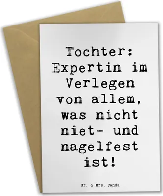 Produktbild von Mr. & Mrs. Panda Glückwunschkarte Spruch Tochter Expertin - Weiß - Geschenk, Freude, Familie, weihnachtskarten, einladungskarten, Klappkarte, hochzeitskarten, Chaos