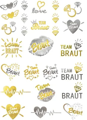Produktbild von Oblique Unique Temporäre Klebetattoos Tattoo Set Junggesellinnenabschied JGA gold silber
