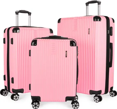 Produktbild von BRUBAKER Kofferset London - 3 teiliges Reisekoffer Set inklusive Handgepäck - Hartschalen Koffer mit Zahlenschloss, 4 Rollen, Set, Rosa