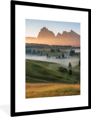 Produktbild von MuchoWow® Gerahmtes Poster Berg - Nebel - Landschaft 60x80 cm - Poster mit Schwarzem Bilderrahmen Wandposter Rahmen Foto Bilder - Wohnzimmer - Dekorationen - Prämie