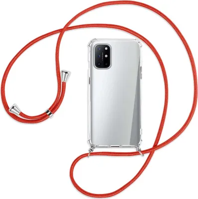 Produktbild von Handykette Backcover-Schutzhülle mit Band (Metall silberfarben) für OnePlus 8T - rot