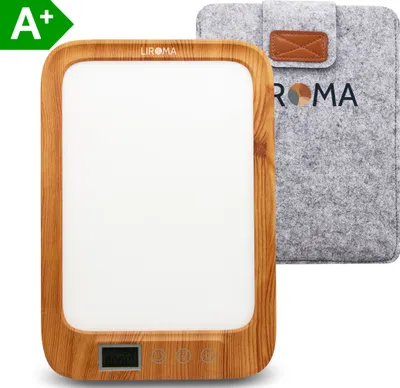 Produktbild von LIROMA® Tageslichtlampe - Gratis Aufbewahrungskoffer - 10.000 LUX - 3 Farben - Timer - Sunset Mode - Schreibtischlampe - Lichttherapie - Lichttherapie-Lampe